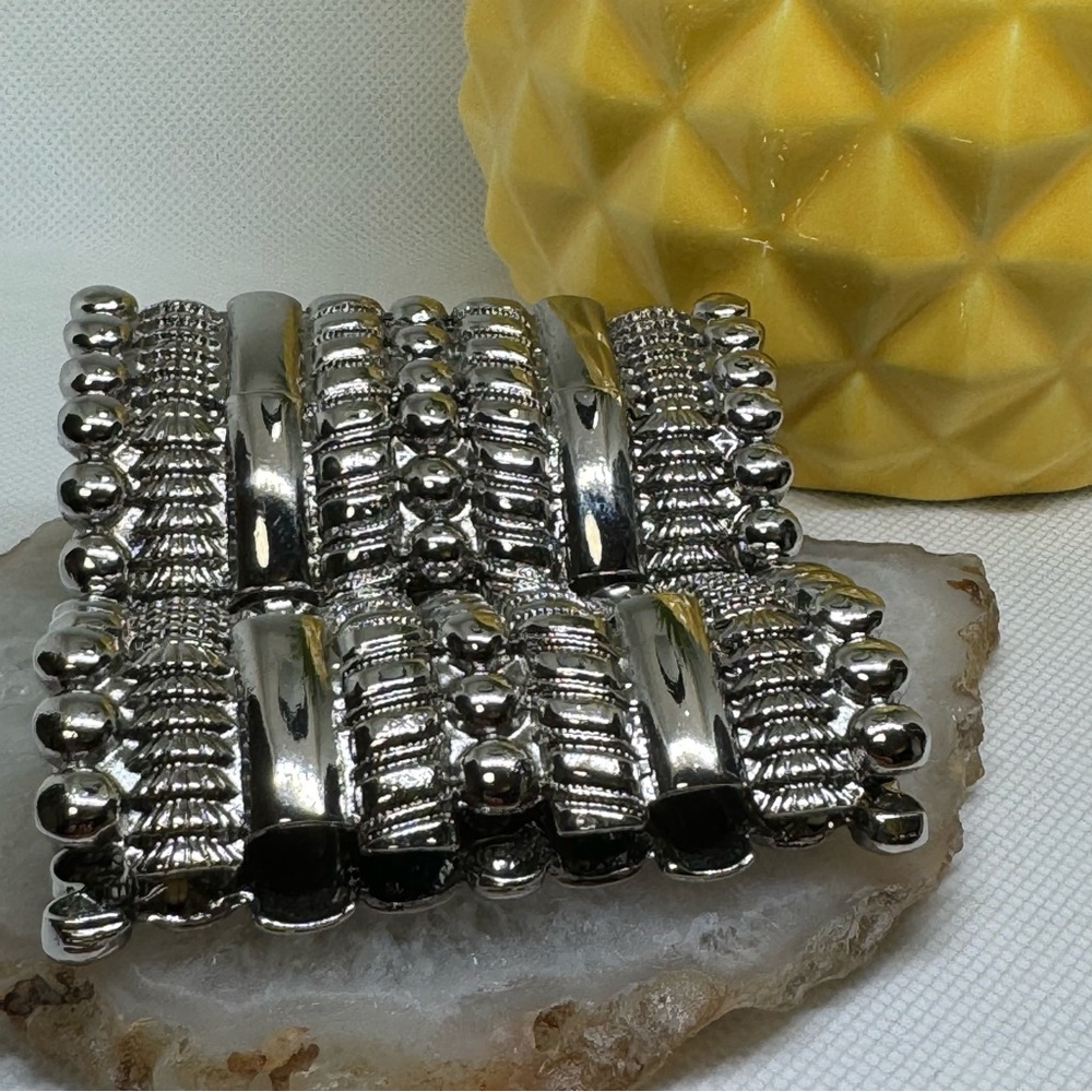 Statement Silvertone Panel Stretch Bracelet - image 6